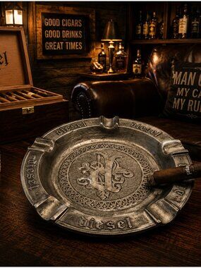 Early Diesel Cigars Cast Pewter 6 Rest Cigar Ashtray 8.5" Heavy Early Logo